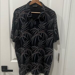 Travis Mathew Navy Golf Polo with Gray-Blue Palm Print Size XXL